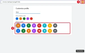 Google Chrome Customize profile page with the avatar grid and a selected avatar highlighted