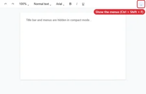 Online document with menus hidden and the Show the menus arrow in the top-right corner