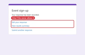 Online form confirmation page with the Edit your response link highlighted