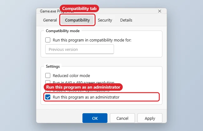 How to Run a Steam Game as Administrator in Windows 11 1 Game executable Properties dialog on the Compatibility tab with Run this program as an administrator checked