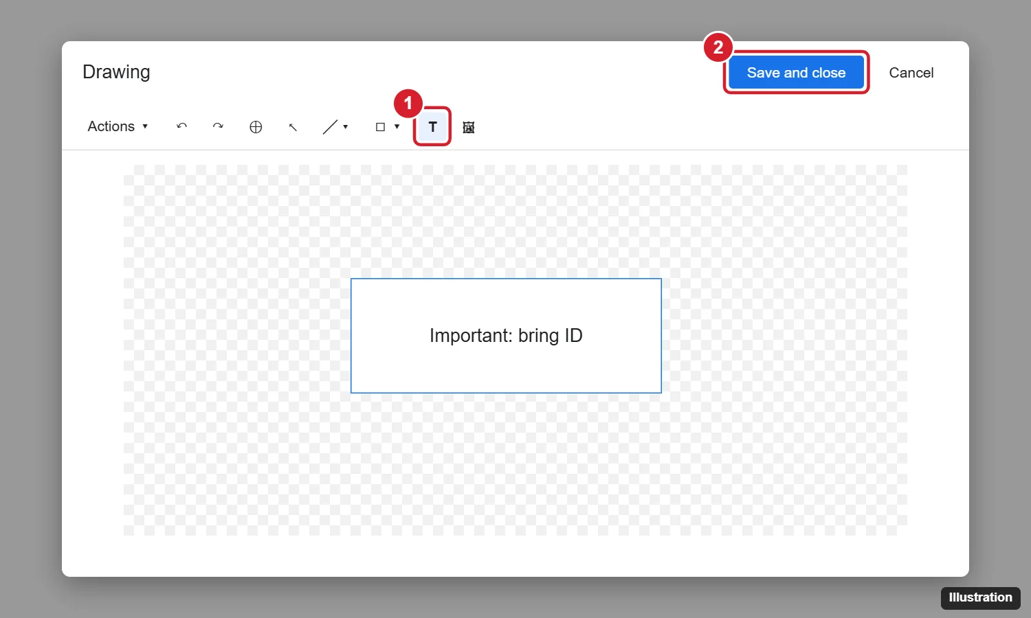 How to Insert a Text Box in Google Docs 1 Google Docs Drawing window with the Text box tool highlighted and the Save and close button