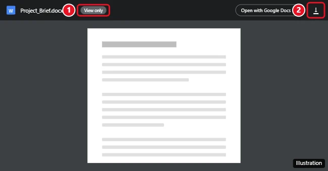 How to Download View-Only Files From Google Drive (and What to Do if You Can't) 1 Google Drive file preview with the Download icon highlighted in the top-right corner