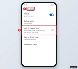Google Photos Backup settings with the Back up Locked Folder switch highlighted