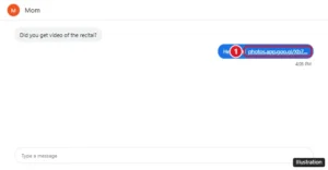 Google Voice conversation with a shared Google Photos video link sent instead of a video file