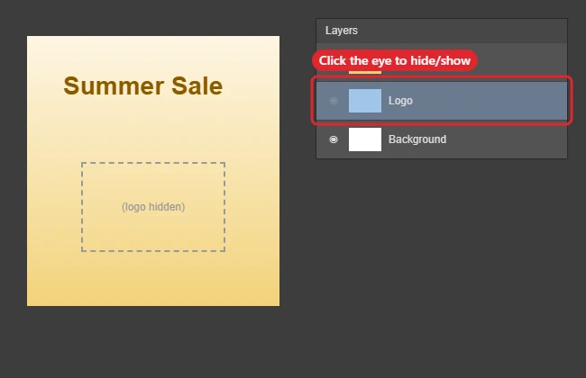 Image editor Layers panel with the eye icon turned off to hide one layer