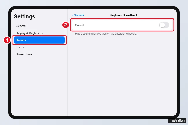 How to Turn Off Keyboard Clicks on an iPad 1 iPad Settings Sounds Keyboard Feedback screen with the Sound switch turned off