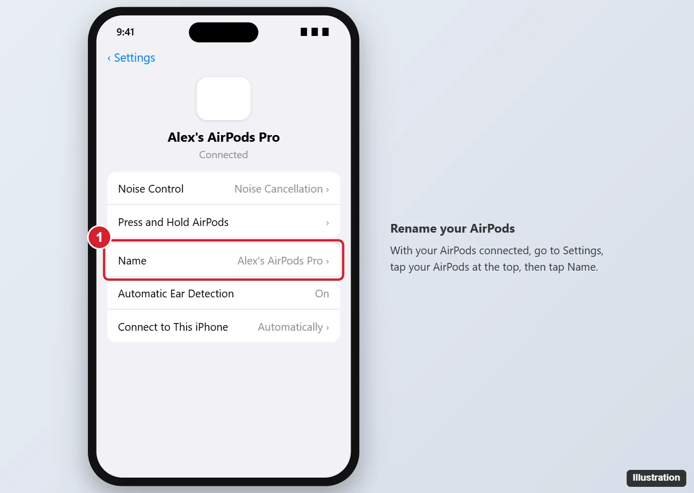 How to Give Your Apple AirPods a New Name 1 iPhone AirPods settings screen with the Name row highlighted