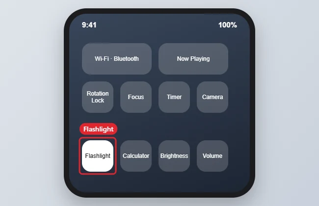 Phone Control Center with the Flashlight button highlighted