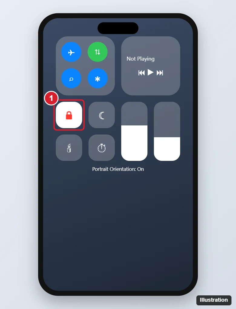 How to Turn Auto-Rotation On or Off on iPhone (14 and Other Models) 1 iPhone Control Center with the Portrait Orientation Lock button highlighted