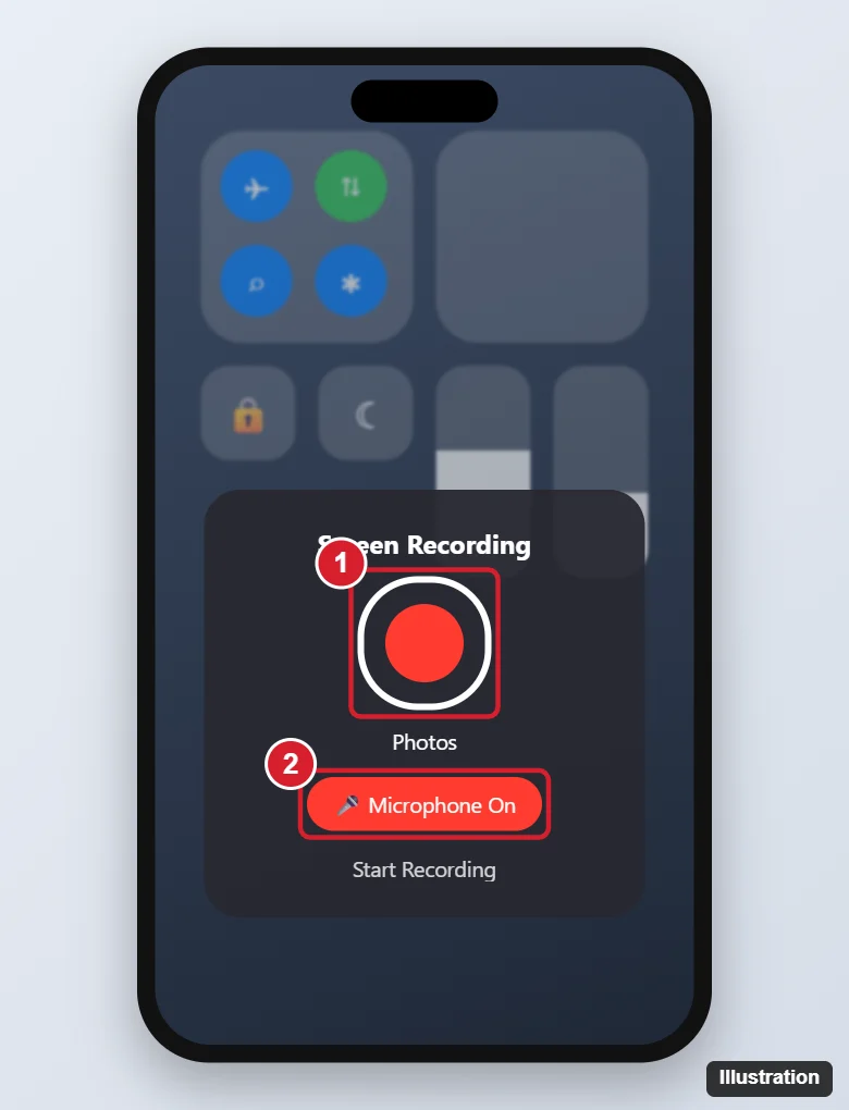 How to Screen Record on iPhone 7 (and Any iPhone) 1 iPhone Control Center with the Screen Recording button and the long-press Microphone option highlighted