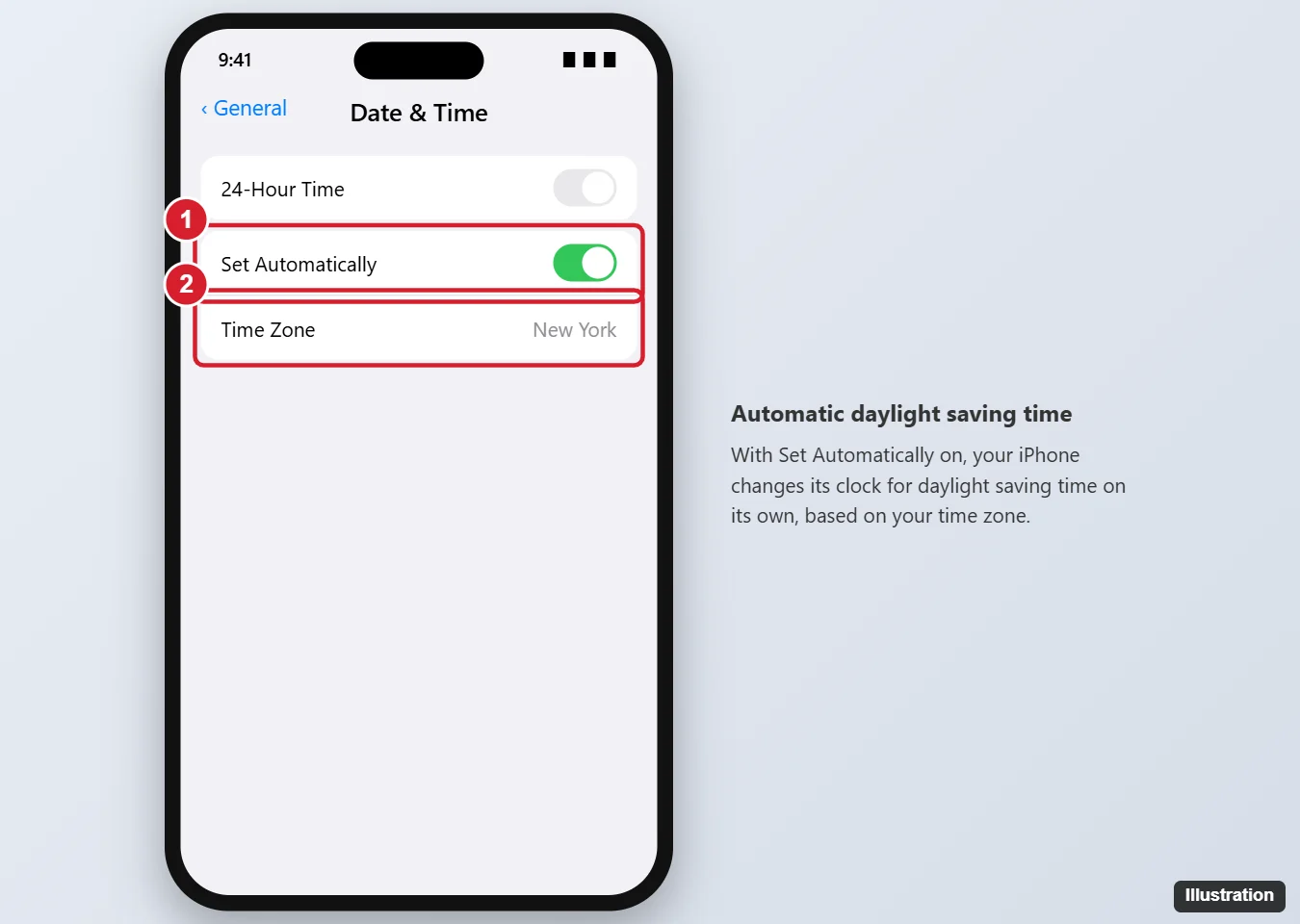 Will My iPhone Clock Update Automatically for Daylight Saving Time? 1 iPhone Date and Time settings with Set Automatically turned on and the Time Zone highlighted