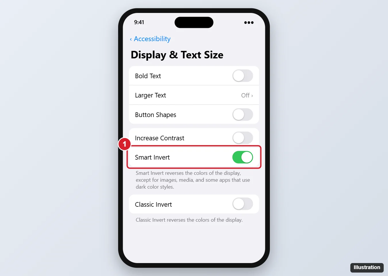 iOS 17: How to Invert Colors on Your iPhone 1 iPhone Accessibility Display and Text Size settings with the Smart Invert switch highlighted