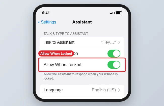 How to Use Siri From the iPhone Lock Screen 1 iPhone Settings for the voice assistant with Allow When Locked turned on