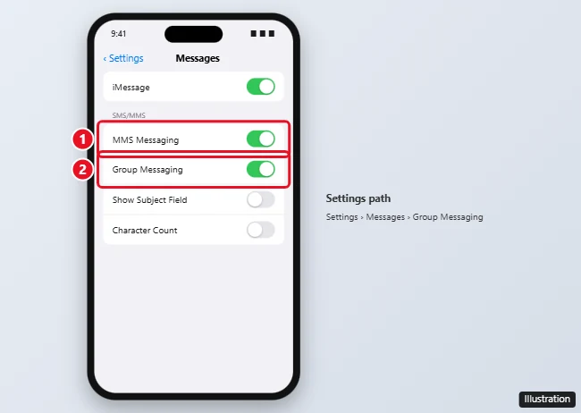 How to Turn On Group Messaging on an iPhone 7 1 iPhone Settings Messages screen with MMS Messaging and Group Messaging switches turned on