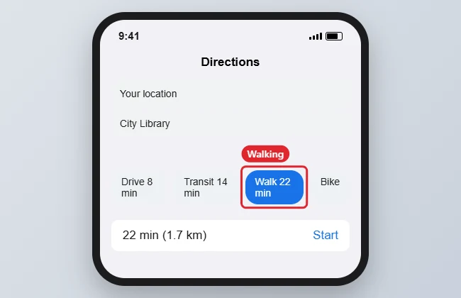 How to Change Google Maps to Walking Directions 1 Maps app directions screen with the walking travel mode highlighted