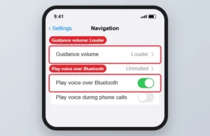 Navigation settings in a maps app with Guidance volume set to Louder