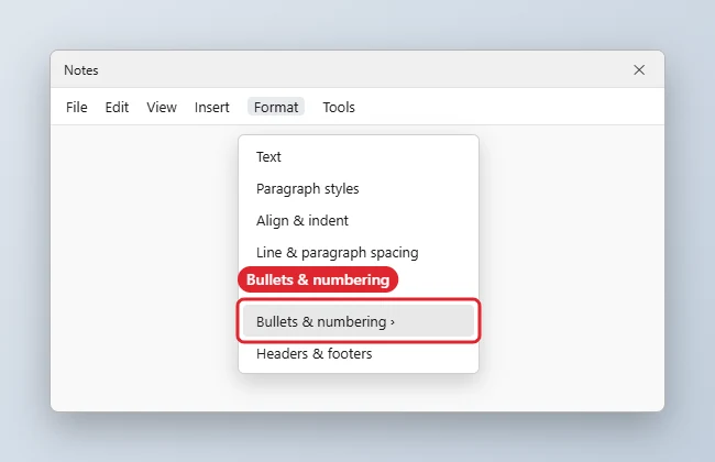 How to Add Bullet Points in Google Docs 1 Online document editor Format menu with Bullets and numbering highlighted