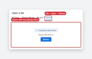 Online document editor Open a file dialog on the Upload tab with a .docx file