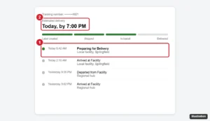 Generic package tracking timeline with the Preparing for Delivery status and estimated delivery date highlighted