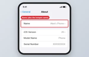 Phone About settings with the Name field highlighted