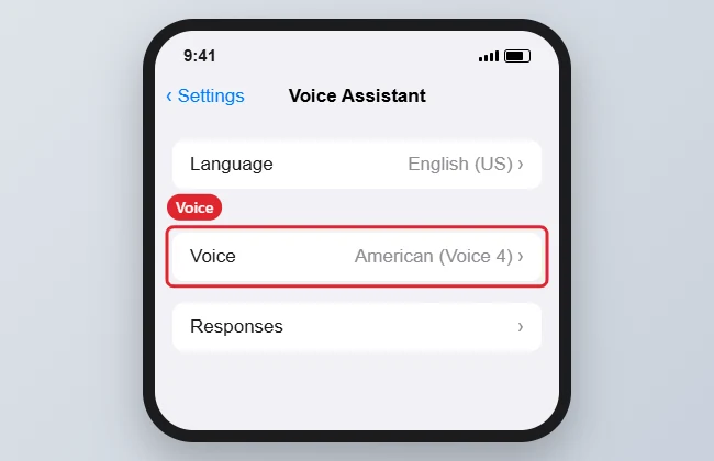 How to Change Siri's Voice on iPhone 1 Voice assistant settings with the Voice option highlighted