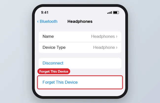 How to Delete a Bluetooth Device on iPhone 15 1 Bluetooth device details with Forget This Device highlighted