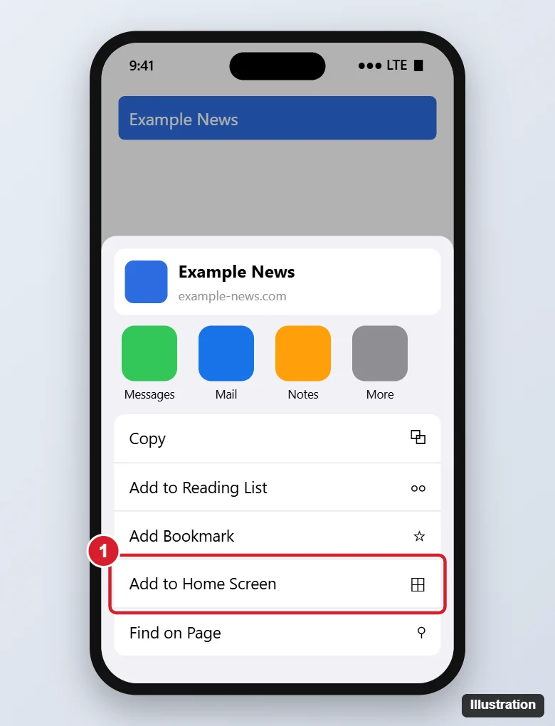 How to Add a Link to Your iPhone Home Screen 1 Phone web browser share sheet with options like Copy, Add to Reading List and Add Bookmark, and Add to Home Screen highlighted
