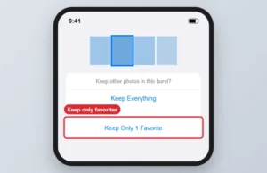 Burst photo options with Keep Only 1 Favorite highlighted