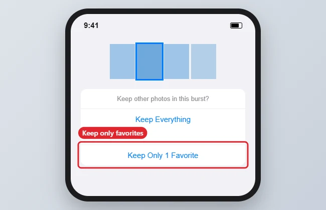 How to Manage Burst Photos on an iPhone 7 1 Burst photo options with Keep Only 1 Favorite highlighted