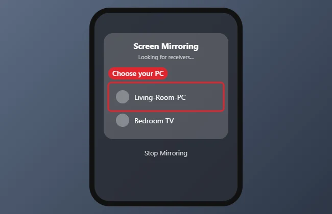 How to Mirror an iPhone to a Windows 11 PC 1 Phone Control Center with Screen Mirroring open and a PC receiver listed