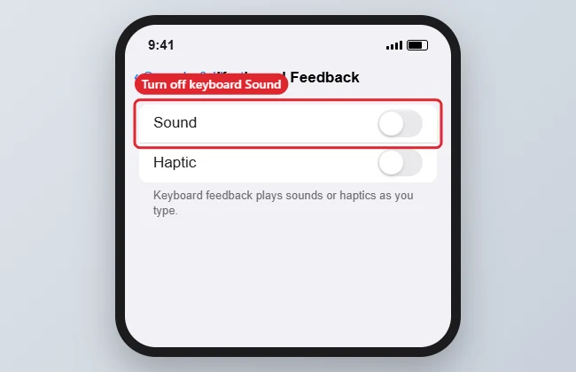 How to Turn Off Keyboard Clicks on an iPhone SE 1 Keyboard Feedback screen with the Sound switch turned off