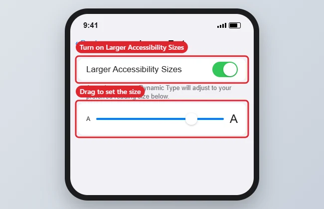 How to Turn On Larger Text on an iPhone 7 1 Phone Larger Text settings with Larger Accessibility Sizes on and the text size slider