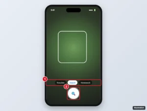 Phone visual search camera view pointed at a plant with the search mode chips and shutter button highlighted