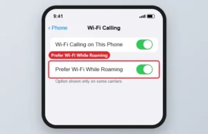 Wi-Fi Calling settings with Prefer Wi-Fi While Roaming highlighted