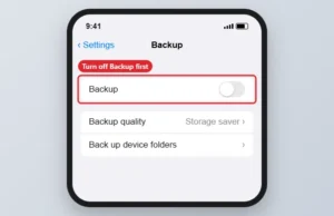 Photo app backup settings with Backup switched off and highlighted