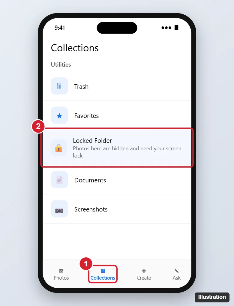 How to Access Locked Folder in Google Photos (Android and iPhone) 1 Photos app Collections tab with the Utilities section and Locked Folder highlighted