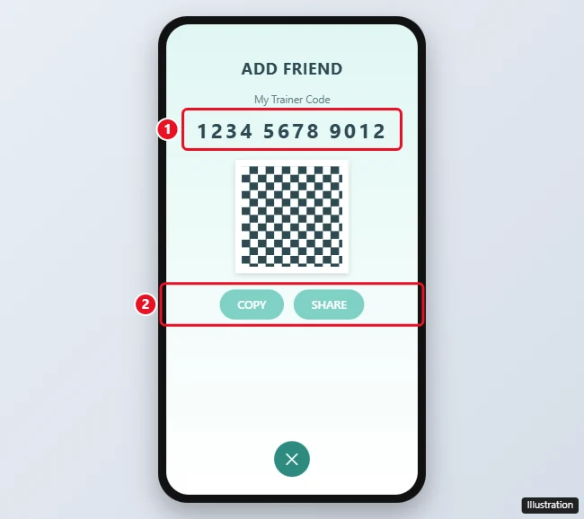 How to Find Your Trainer Code in Pokémon GO 1 Pokemon GO Add Friend screen showing My Trainer Code with Copy and Share options highlighted