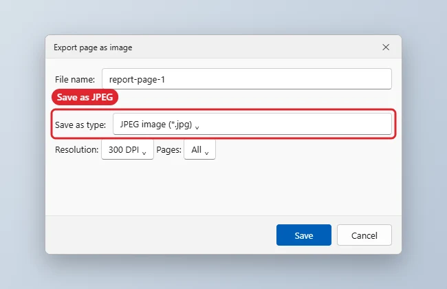 How to Convert a PDF to JPG on Windows: A Step-by-Step Guide 1 Save dialog exporting a PDF page as a JPEG image