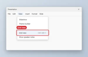 View menu with Grid view highlighted