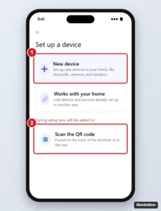 Smart home app Set up a device screen with the New device option highlighted
