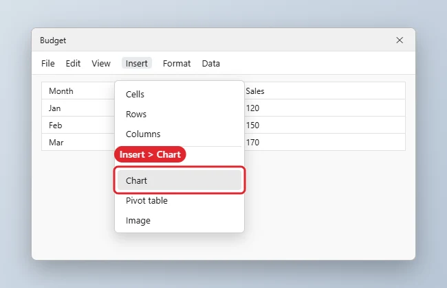 How to Make a Graph in Google Sheets 1 Spreadsheet Insert menu open with the Chart command highlighted