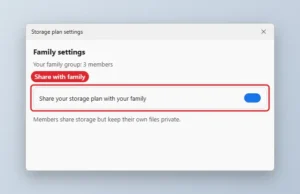 Storage plan settings with the family sharing switch highlighted