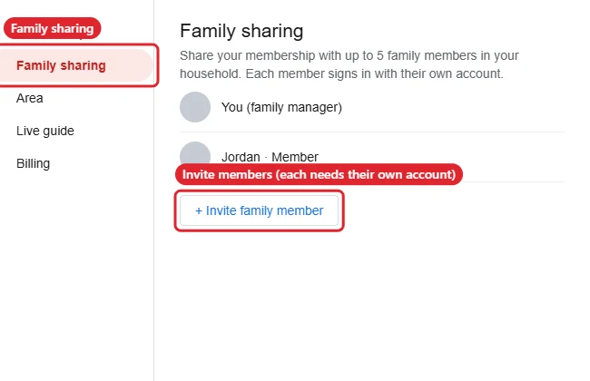 Can You Use YouTube TV Without a Google Account? 1 Streaming TV settings Family sharing page with an Invite family member button