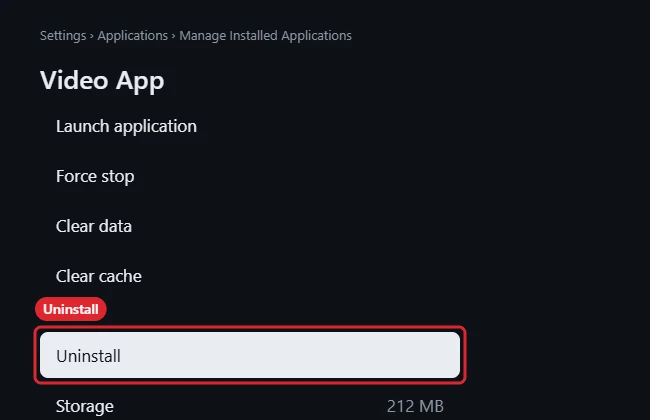 How to Delete Apps on a Fire TV Stick 1 TV streaming stick app settings with the Uninstall option highlighted