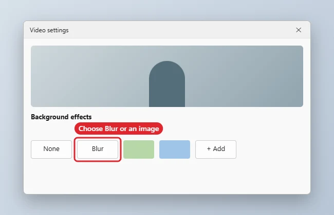How to Change Your Webcam Background on Windows 10 1 Video settings panel with the Blur background tile highlighted
