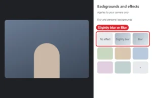 Video meeting Backgrounds and effects panel with the blur options highlighted