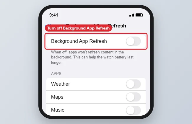 How to Turn Off Background App Refresh on the Apple Watch 1 Watch General settings with Background App Refresh switched off