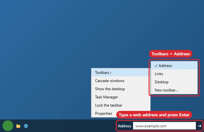 windows 7 taskbar address toolbar How to Open a Website From the Windows 7 Taskbar