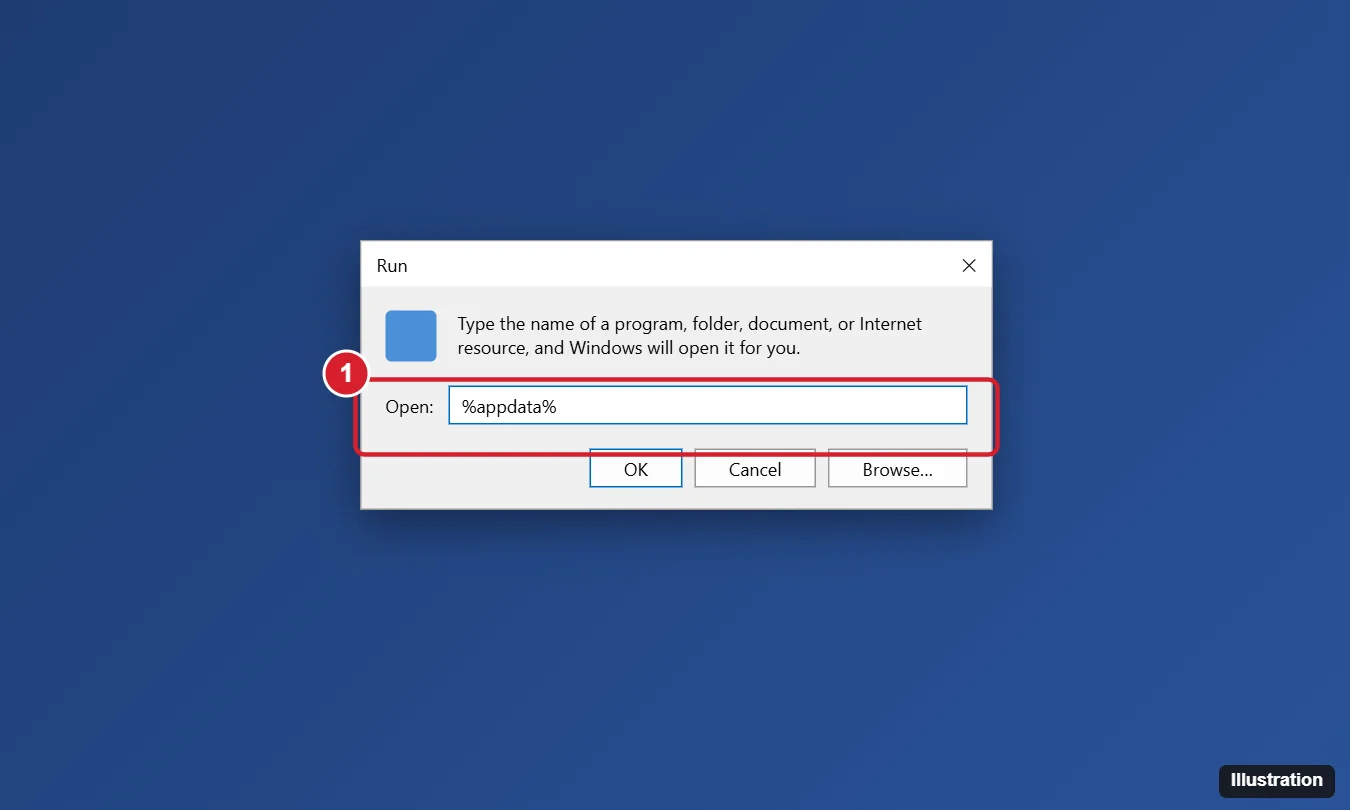 How to Find Minecraft World Files on Windows 10 (Java and Bedrock) 1 Windows Run dialog with %appdata% typed in the Open box and the OK button, highlighted