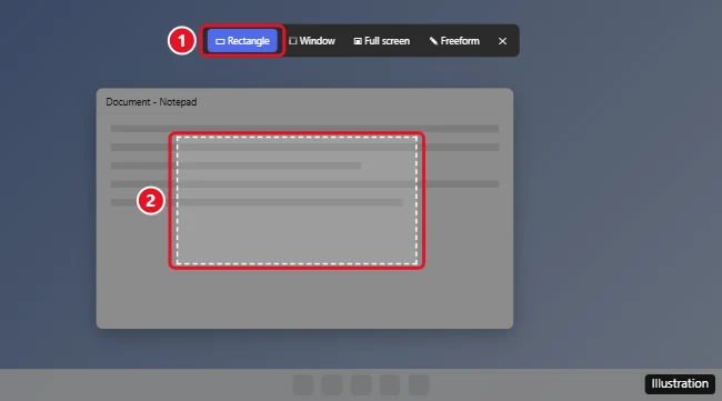 How to Take a Screenshot on Windows 11 and 10 (Every Method) 1 Windows screen dimmed after pressing Windows+Shift+S, with the Snipping Tool capture bar and Rectangle mode highlighted